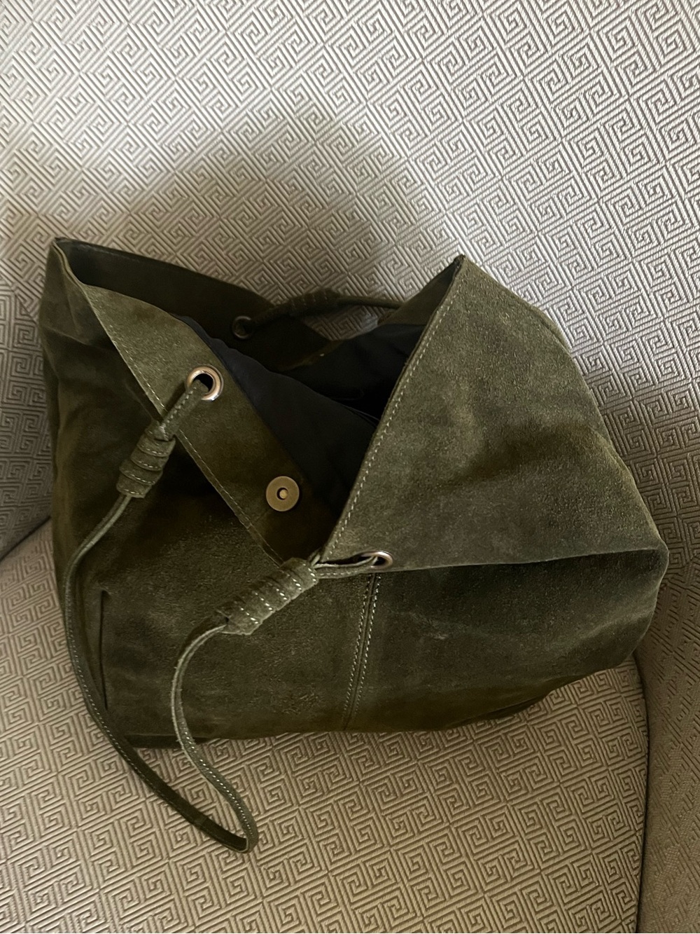 World Market open suede leather tote bag purse olive green perfect for Fall! NEW - Picture 2 of 5